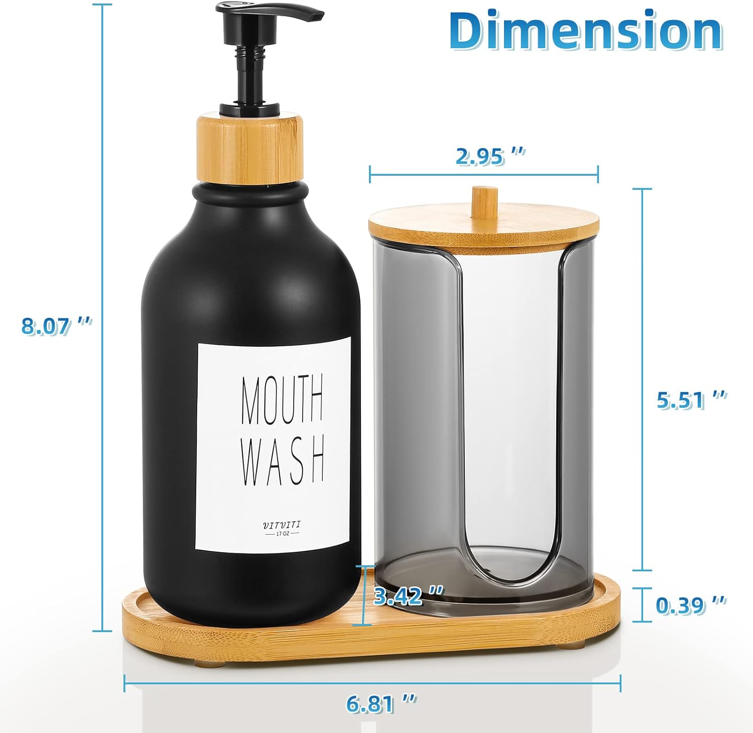 VITVITI Dispensador de enjuague bucal para baño, botella con bomba de lavado bucal con soporte para vasos de papel, contenedor de enjuague bucal