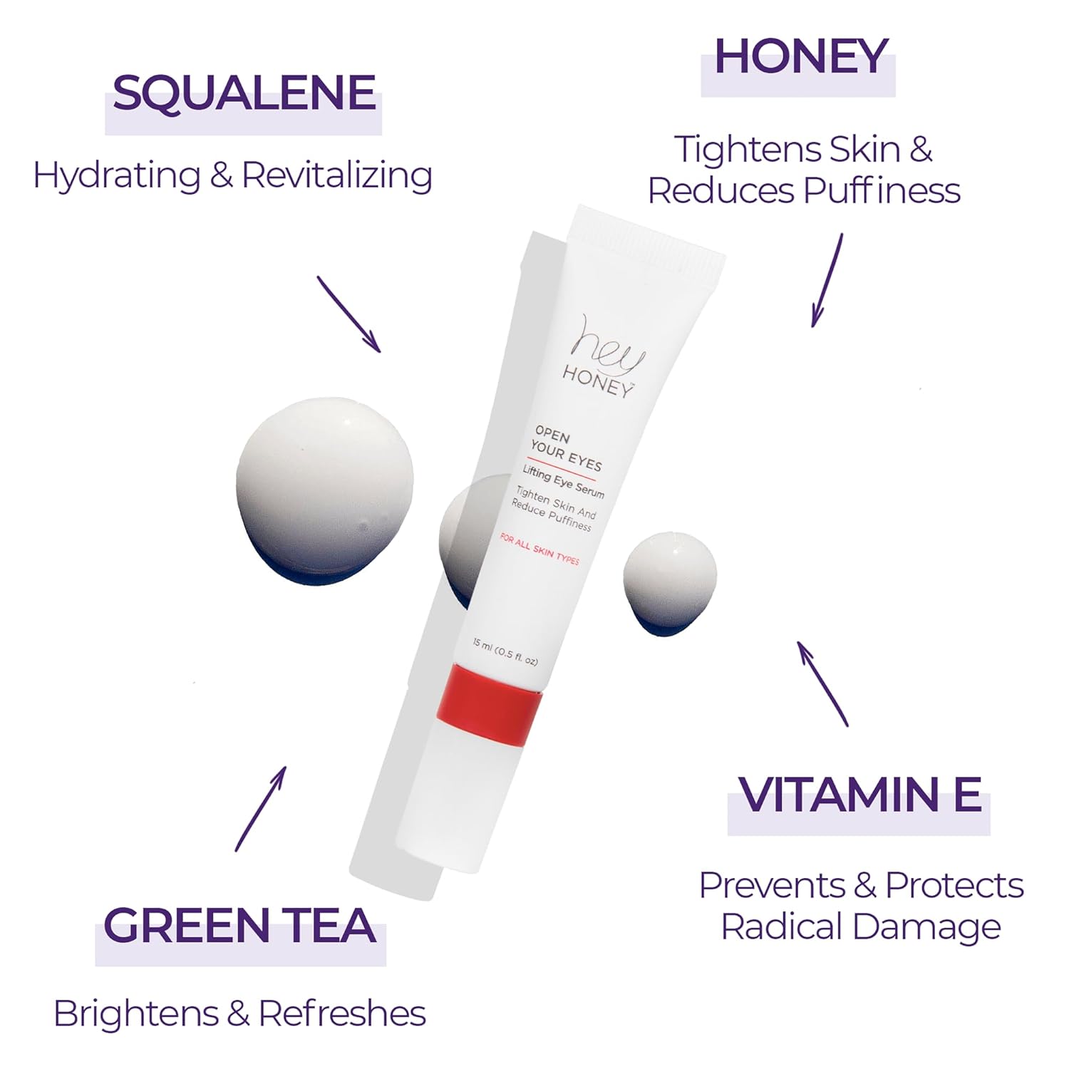 Hey Honey Open Your Eyes Lifting Eye Serum  Crema debajo de los ojos para ojeras e hinchazón  Hidratación alrededor de los ojos  Adecuado para