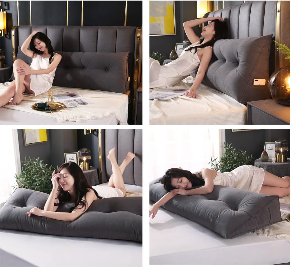 ZZYK Almohada triangular para cabecero, cojín triangular de color sólido, almohada de cuña de soporte de posicionamiento grande para sofá cama con