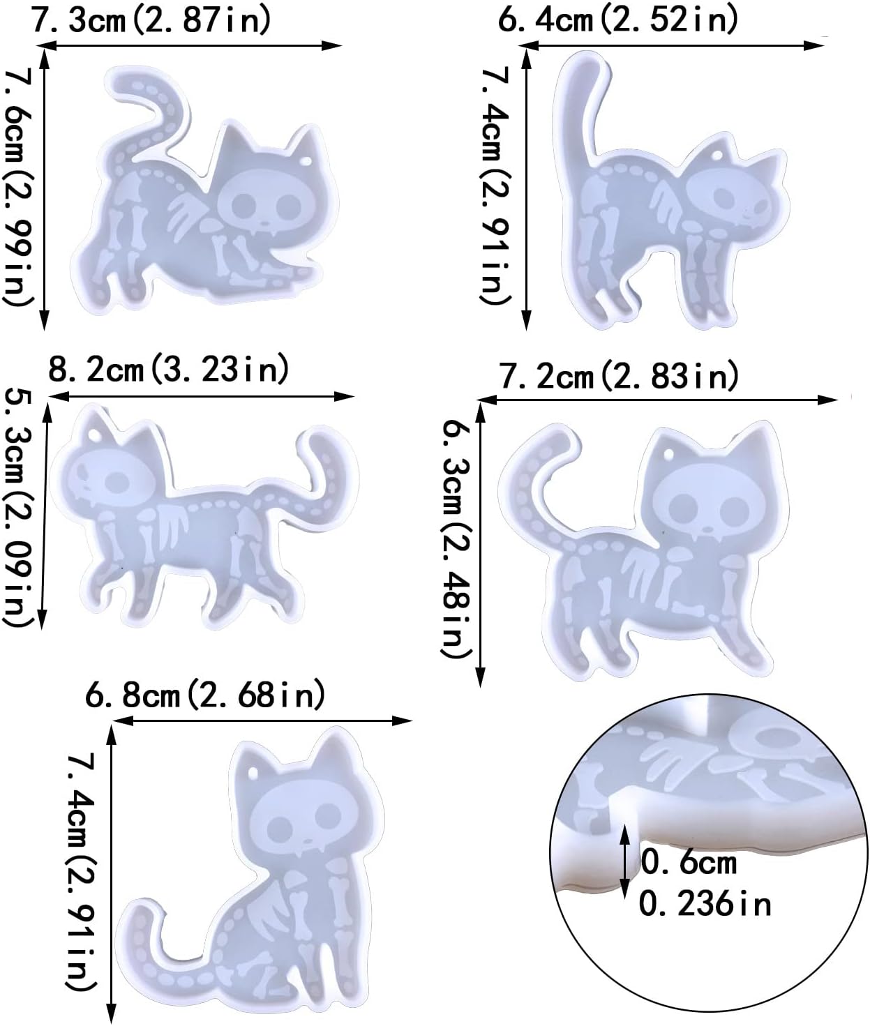 5 piezas de resina animal gato molde de silicona epoxi molde de fundición en forma de gatito joyería collar colgante llavero herramienta de