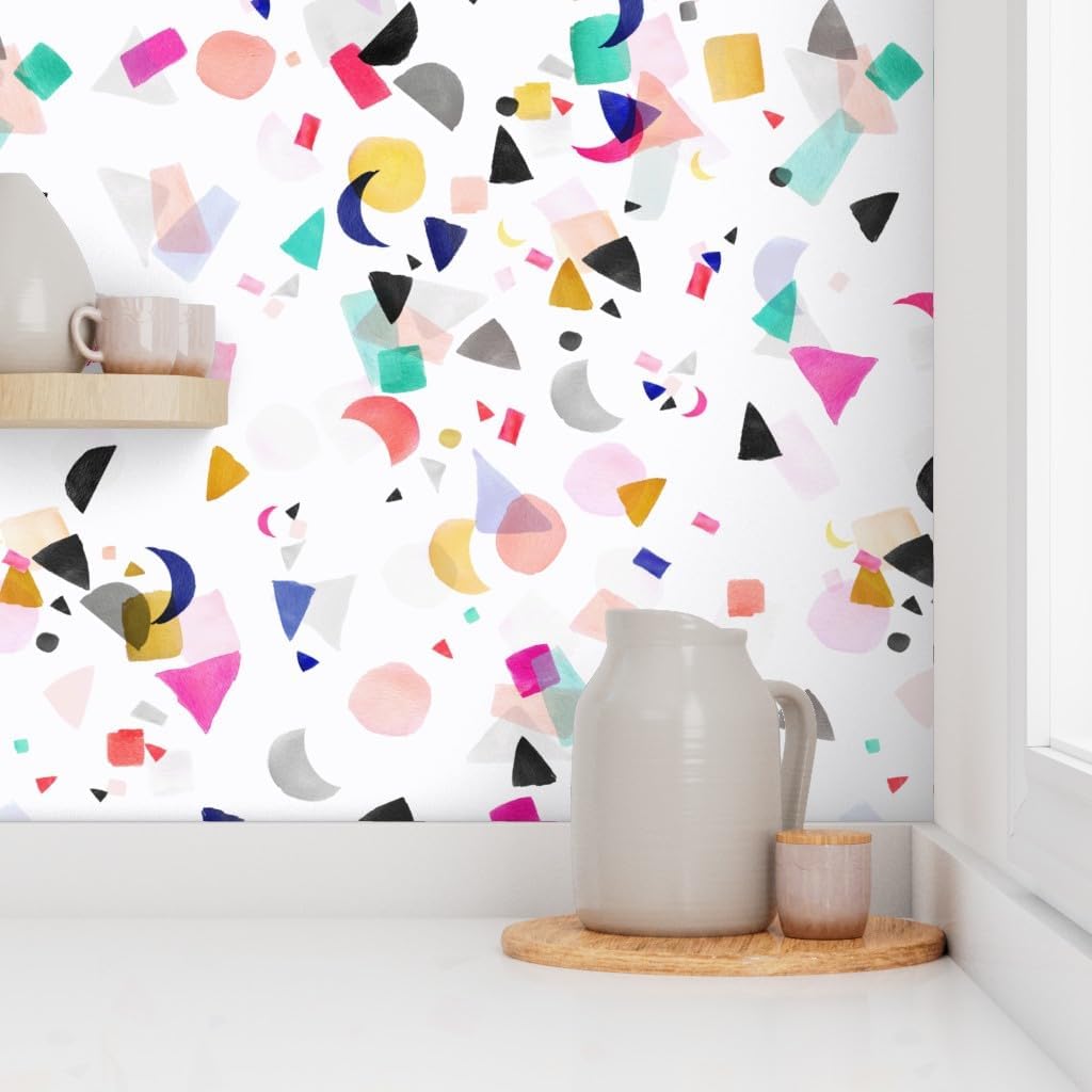 Spoonflower Despegar y pegar papel tapiz Swatch – Confeti Fiesta Cumpleaños Formas Colorido Acuarela Abstracto Geométrico Lindo Mod Personalizado