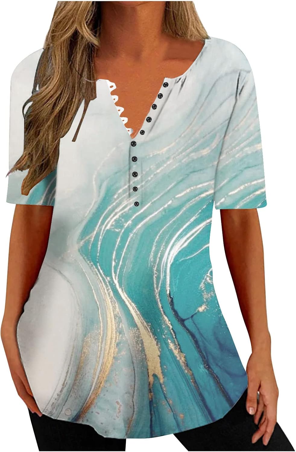 Camisas de vestir para mujer y blusas para el trabajo, camisetas de manga corta con estampado floral, cuello cuadrado, camisetas tipo túnica