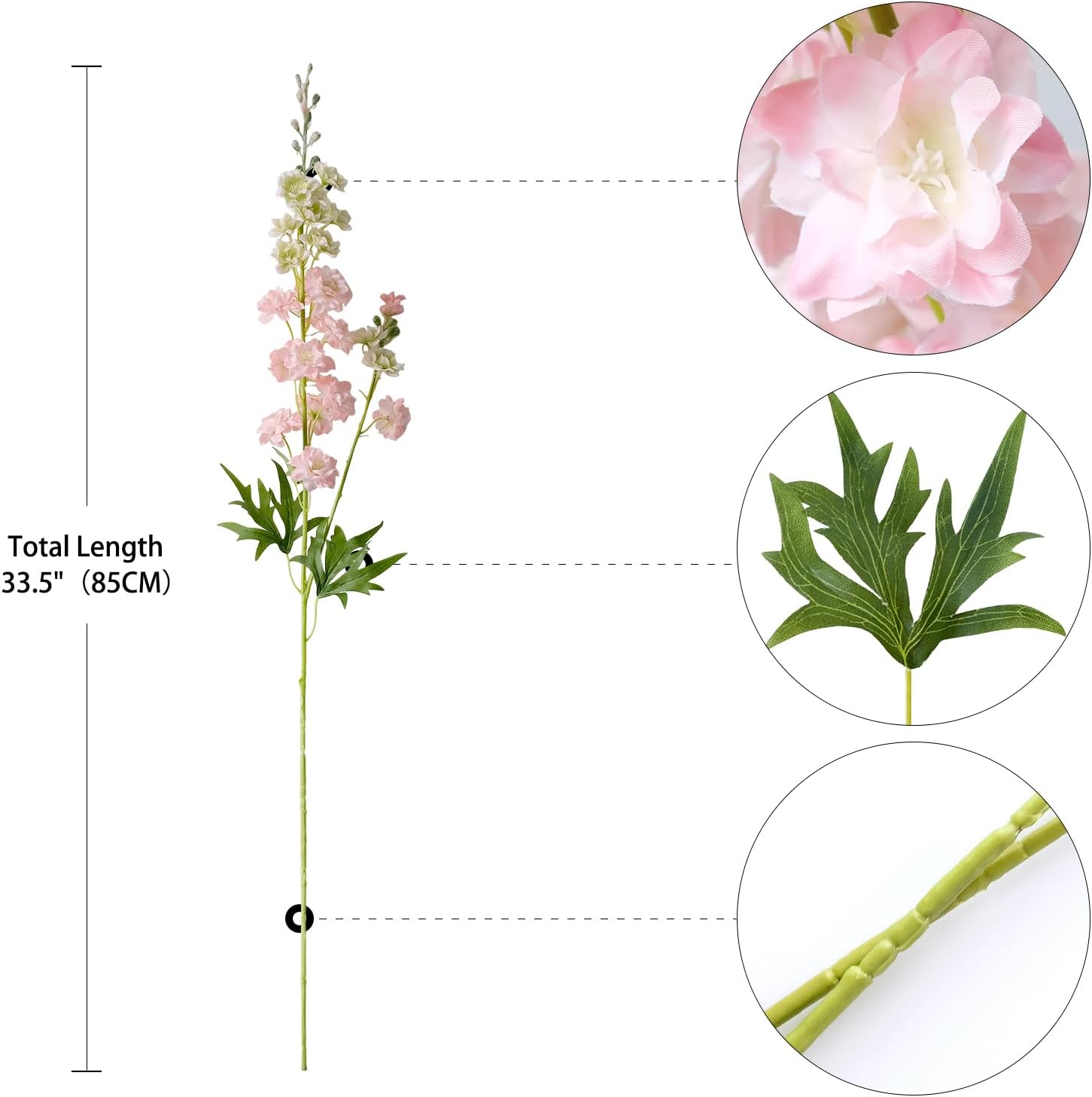 4 flores artificiales de delphinium rosa de 33.5 pulgadas de largo, flores falsas de tallo de alondra, flores falsas de seda para jarrón alto,