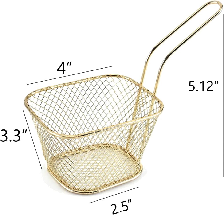 MIIIM 8 cestas cuadradas para papas fritas de 4 pulgadas, cestas de presentación de alimentos fritos con asa soporte para papas fritas para cocina,