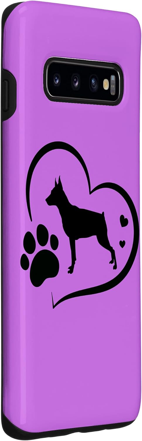 Funda para Galaxy S10 Doberman con estampado de huellas y corazón en fondo morado