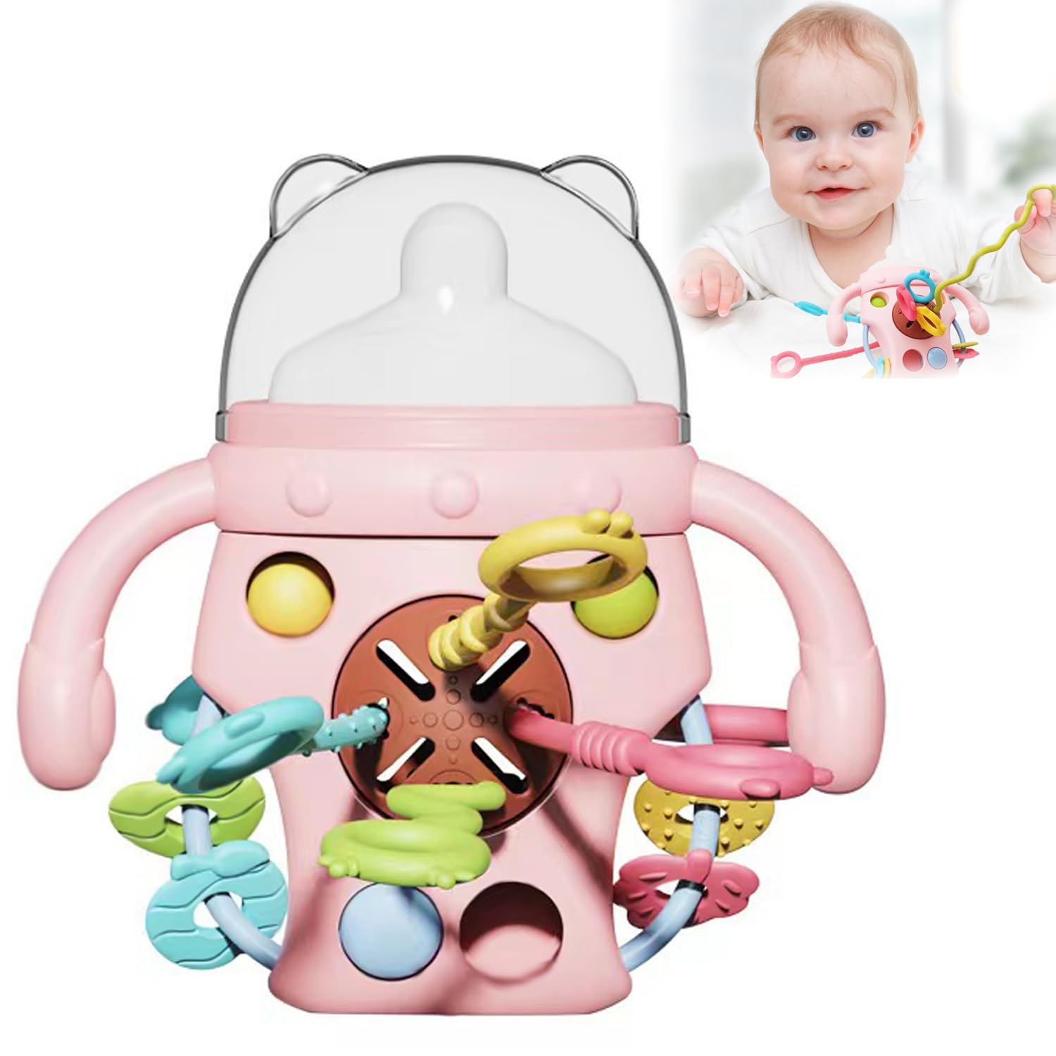 LBKJOE Montessori – Juguete para bebés de 18 meses en adelante, bonita forma de botella, juguetes sensoriales para dentición con sonajeros para