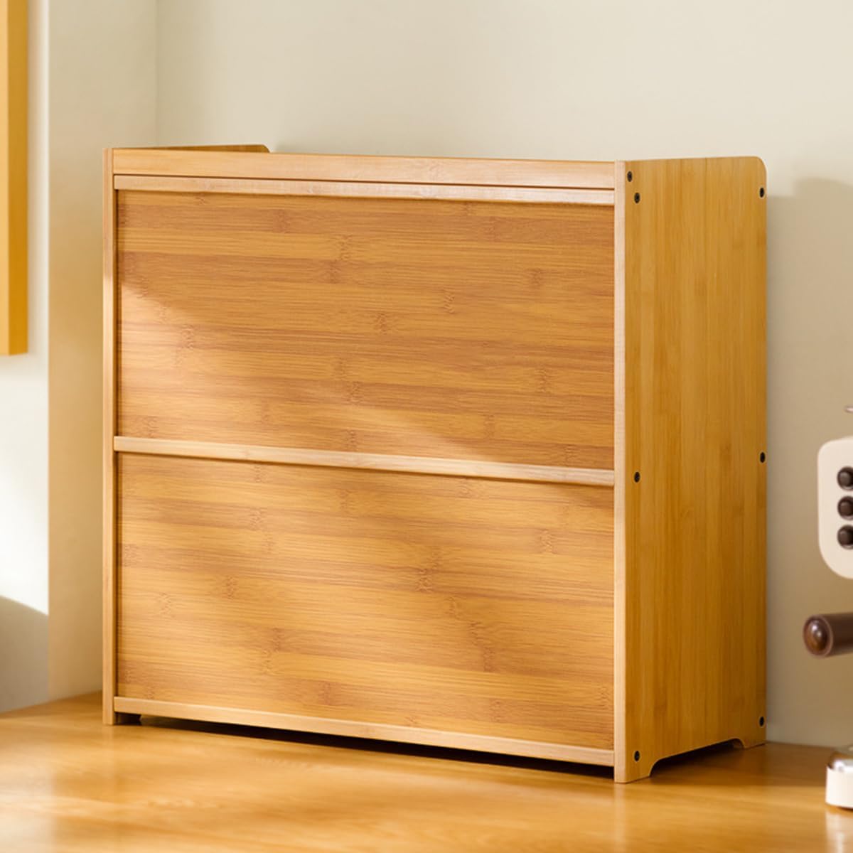Gdrasuya10 Armario de almacenamiento de despensa de cocina para encimera, pequeño aparador de despensa de bambú con 2 puertas, estante de