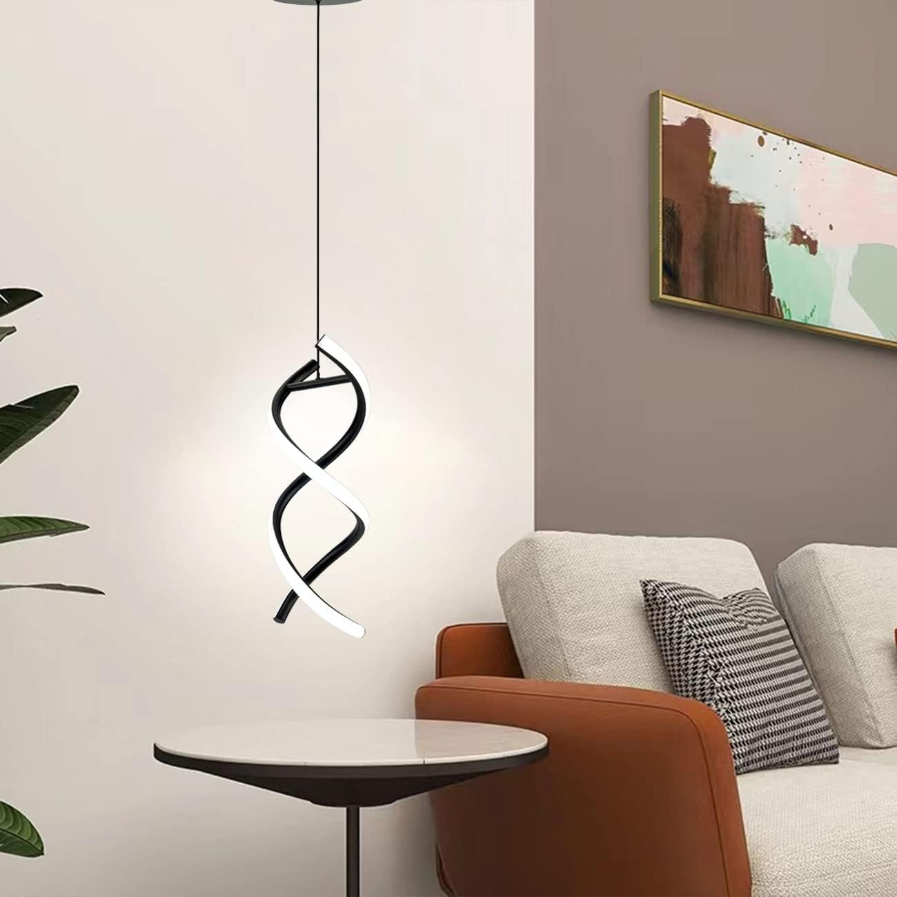 CANEOE Lámpara colgante LED en espiral, luz blanca fría de 15 W, moderna lámpara colgante LED integrada, lámpara de isla ajustable para sala de