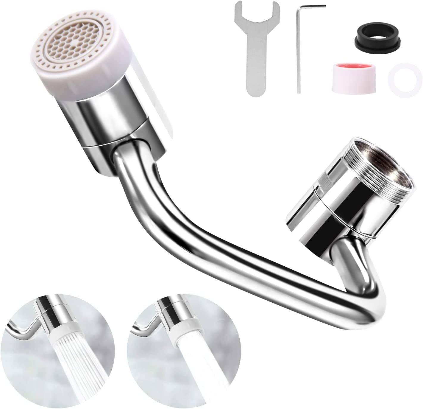 Extensor de grifo giratorio de 1080, aireador universal de grifo giratorio Waycco con filtro de salpicaduras con 2 modos de salida de agua para
