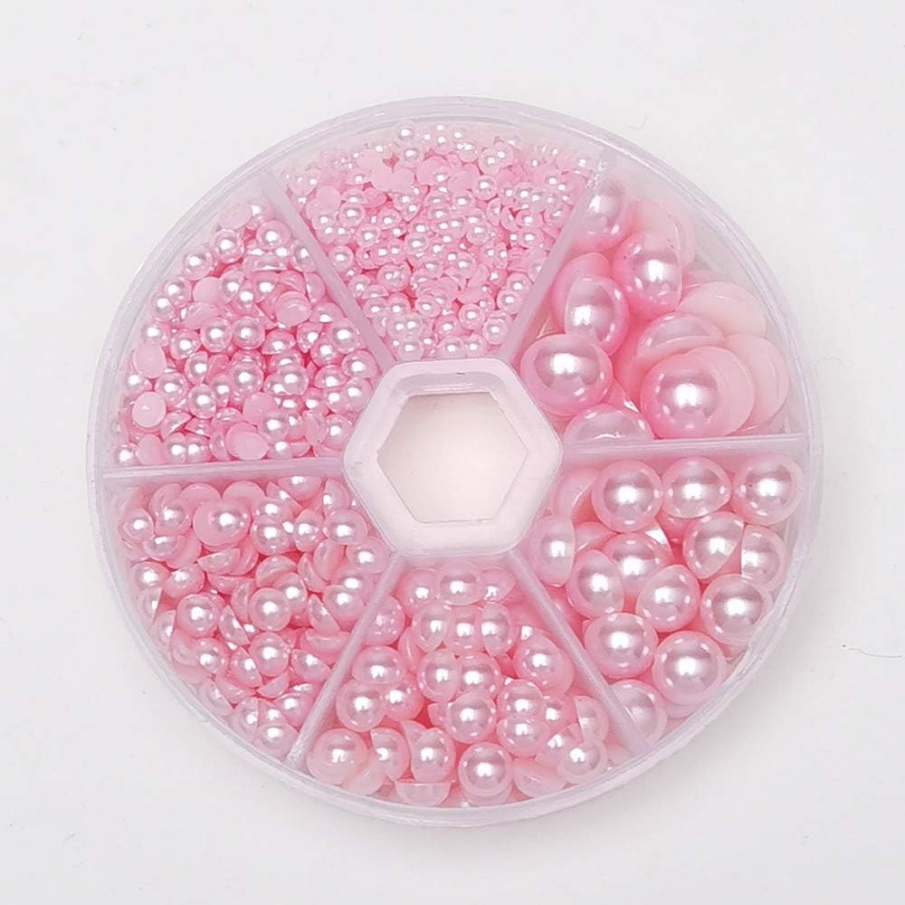 Libiline 1 caja de 1170 piezas de mezcla de tamaños redondos 345680.394in de espalda plana cuentas de media perla para adornos de boda (rosa)