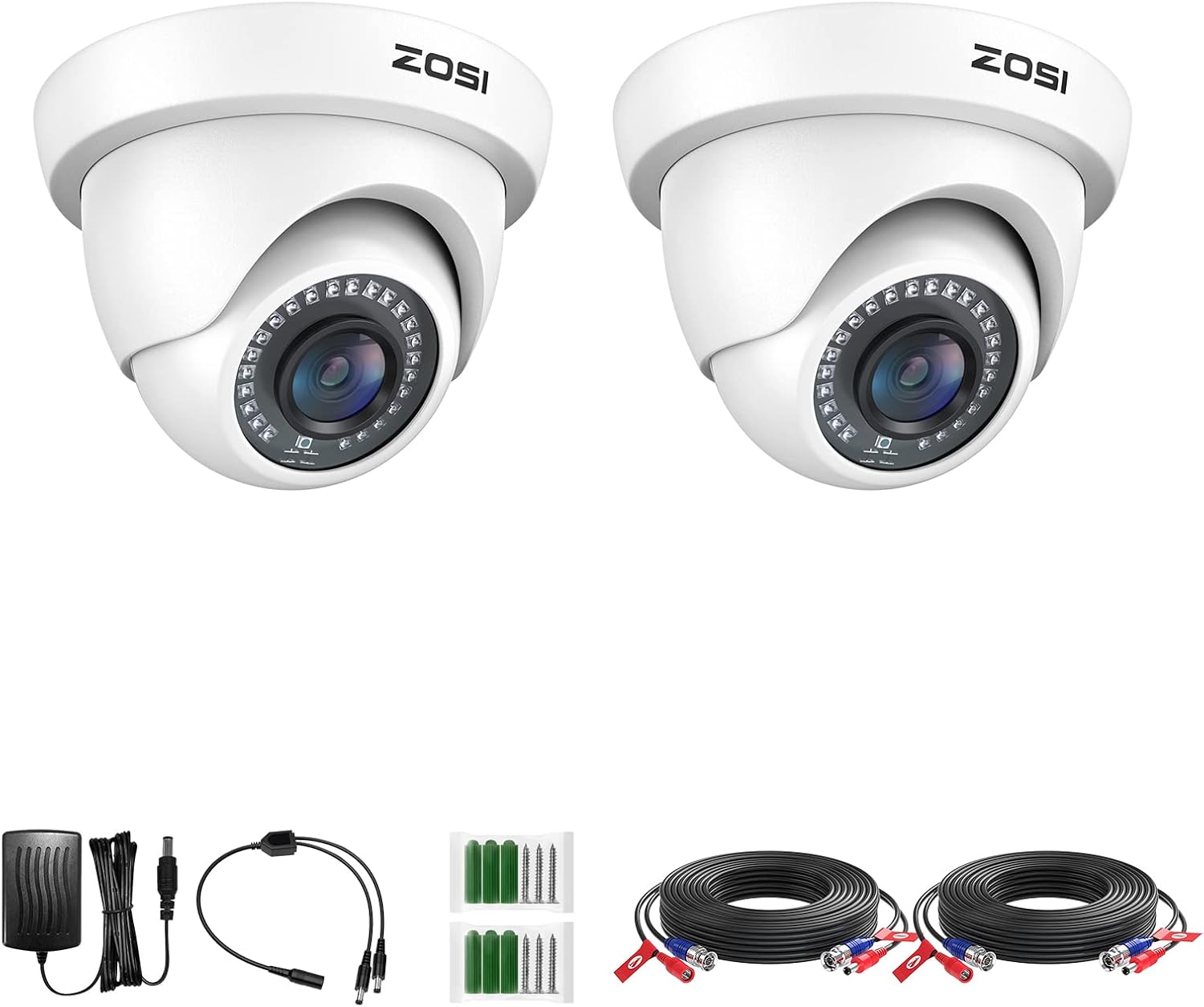 ZOSI Paquete de 2 cámaras de seguridad de 2.0MP HD 1080P TVICVIAHD para interiores y exteriores, 80 pies, visión nocturna, CCTV, domo, cámaras domo