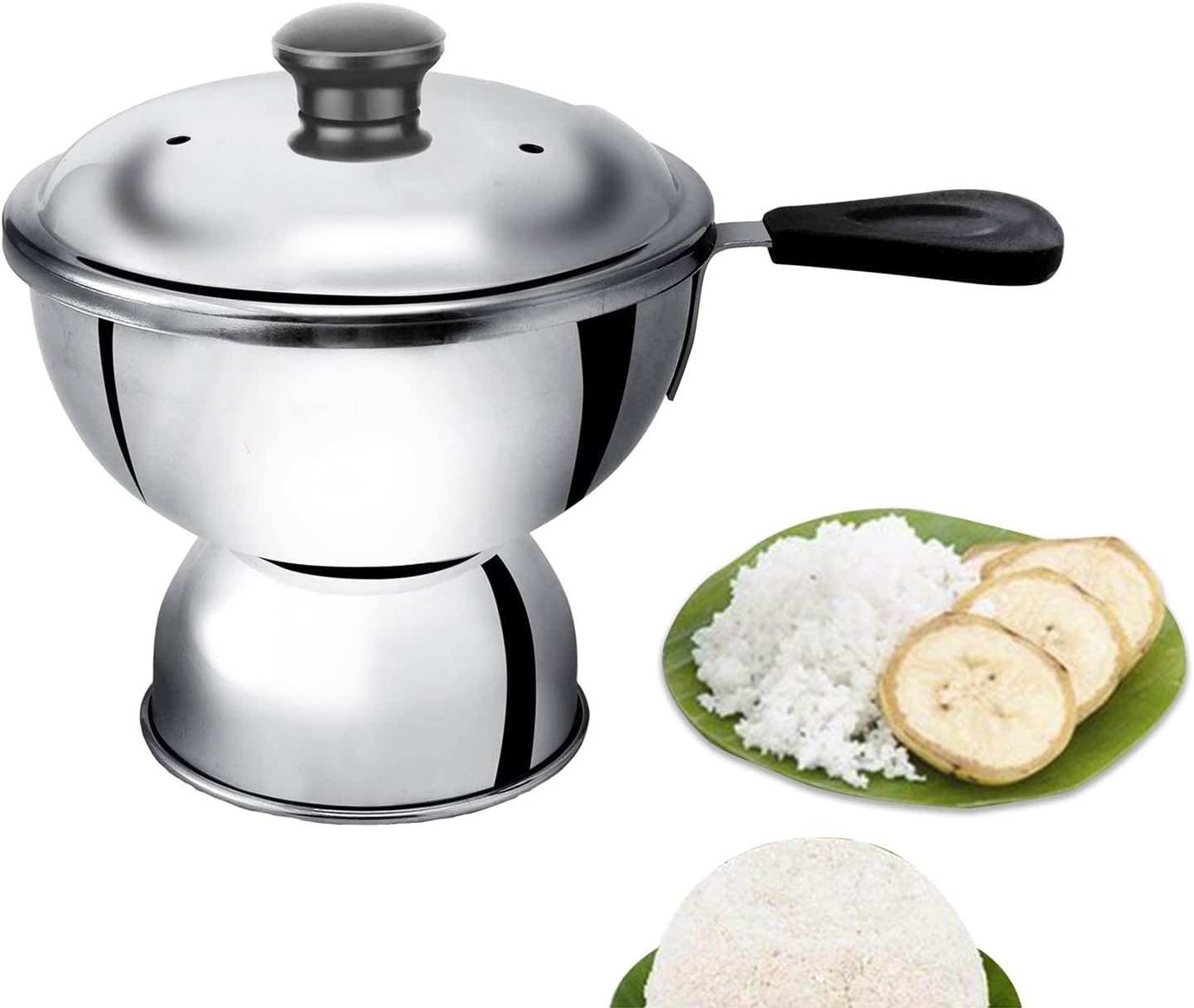Calidad de exportación de acero inoxidable Chiratta Puttu Maker Puttu Kodam Chiratta Puttu Kutti Uso con Cocina (Paquete de 1)