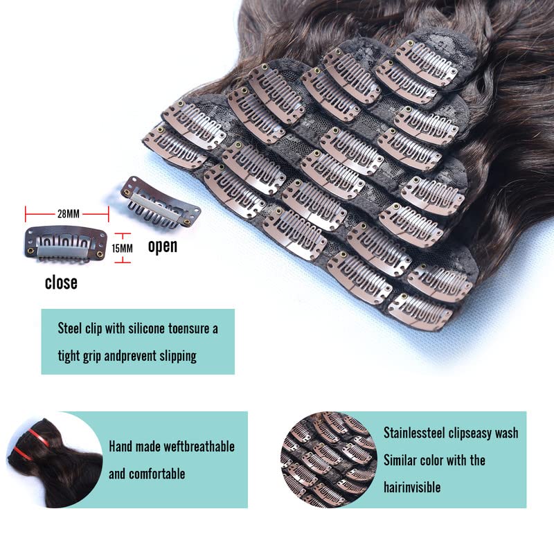Extensiones de cabello humano con broches, 4.23 oz, 8 unidades, ondulado, rizado, grueso, extensiones de cabello humano natural real para mujer (22,