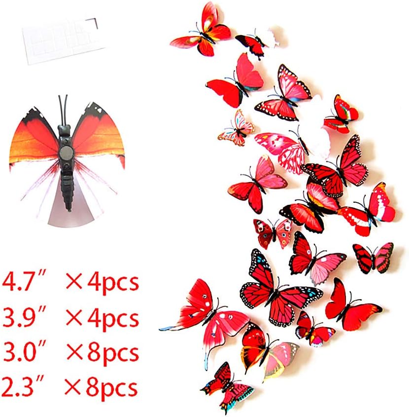 24 calcomanías de mariposa 3D para decoración de pared, mariposas extraíbles, calcomanías de pared para niñas, niños, dormitorio y habitación, mural