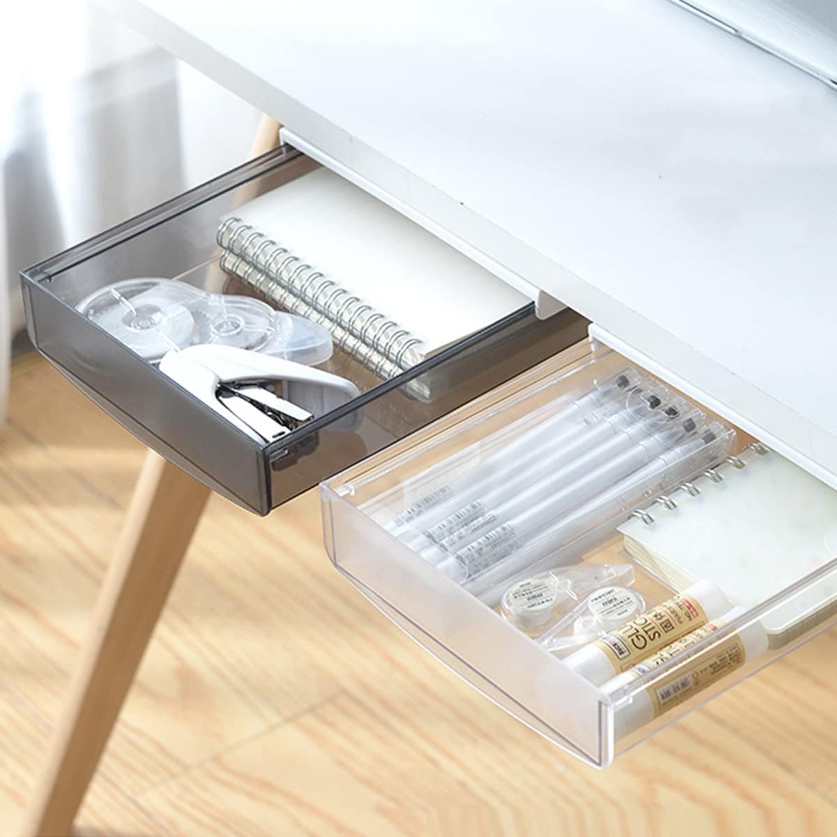Davidsons Collection – Cajón autoadhesivo debajo del escritorio, 2 paquetes de organizador oculto para mesa, bandeja de almacenamiento grande para
