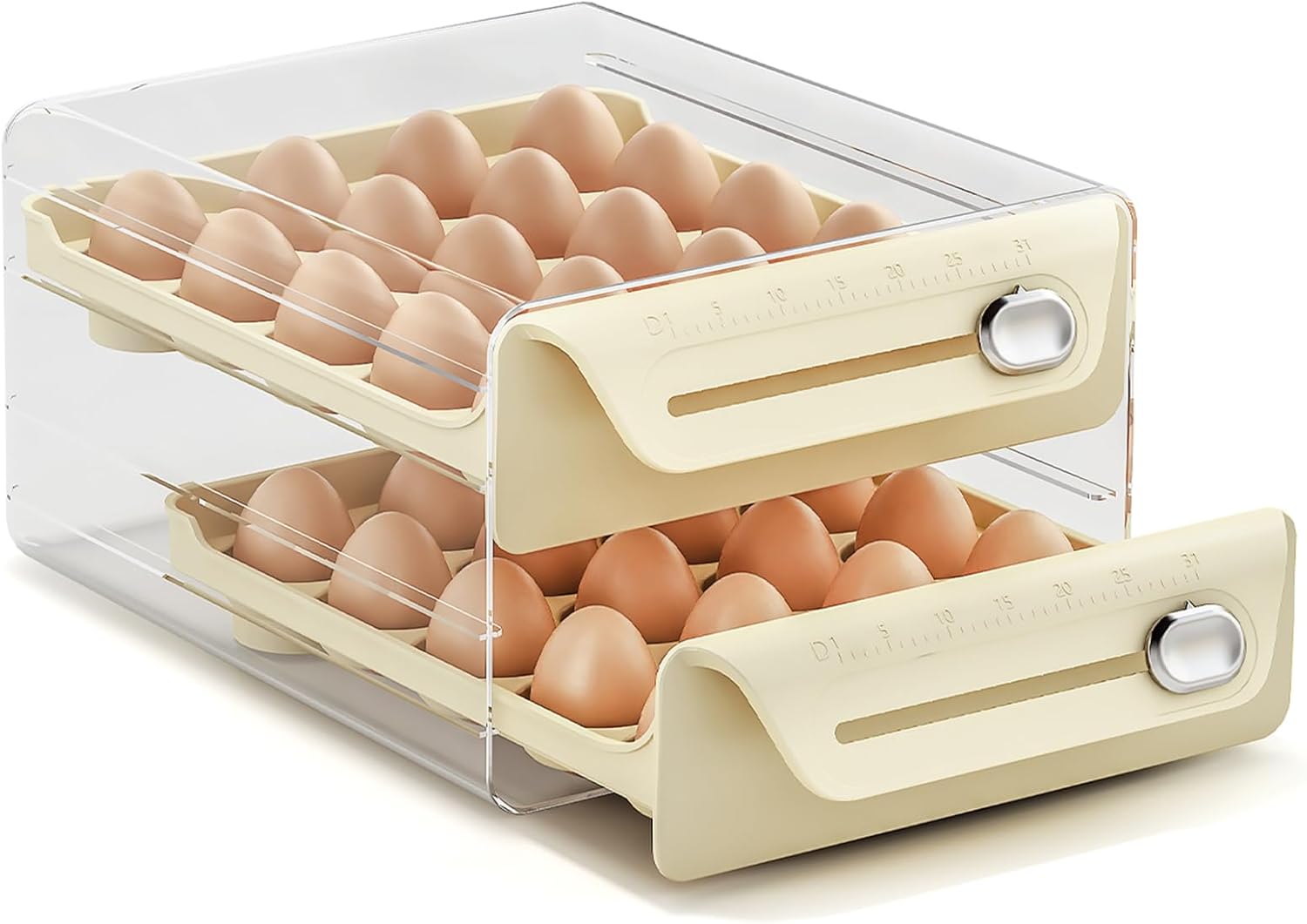 Soporte para 40 huevos para refrigerador, contenedor de huevos para refrigerador, contenedor de almacenamiento de huevos, bandejas de huevos de 2