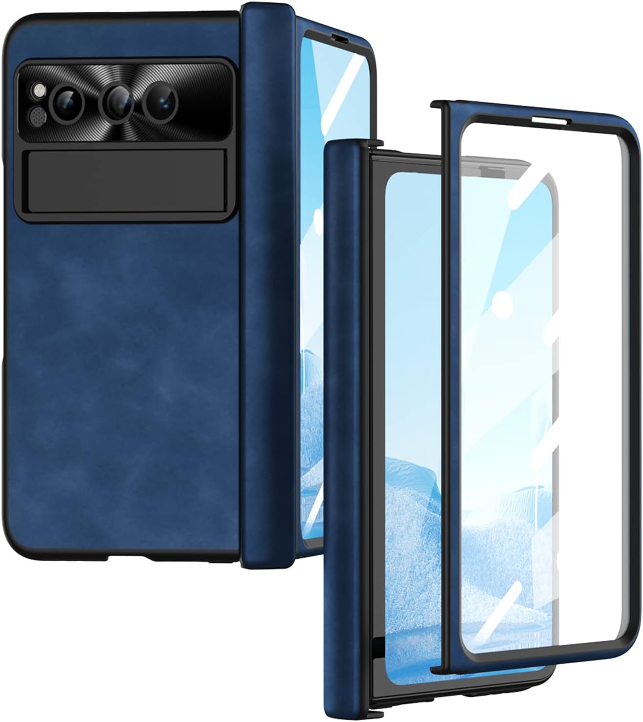 Pixel Fold, funda de piel magnética de protección de bisagra, protector de pantalla integrado, compatible con Google Pixel Fold 2023 (azul)