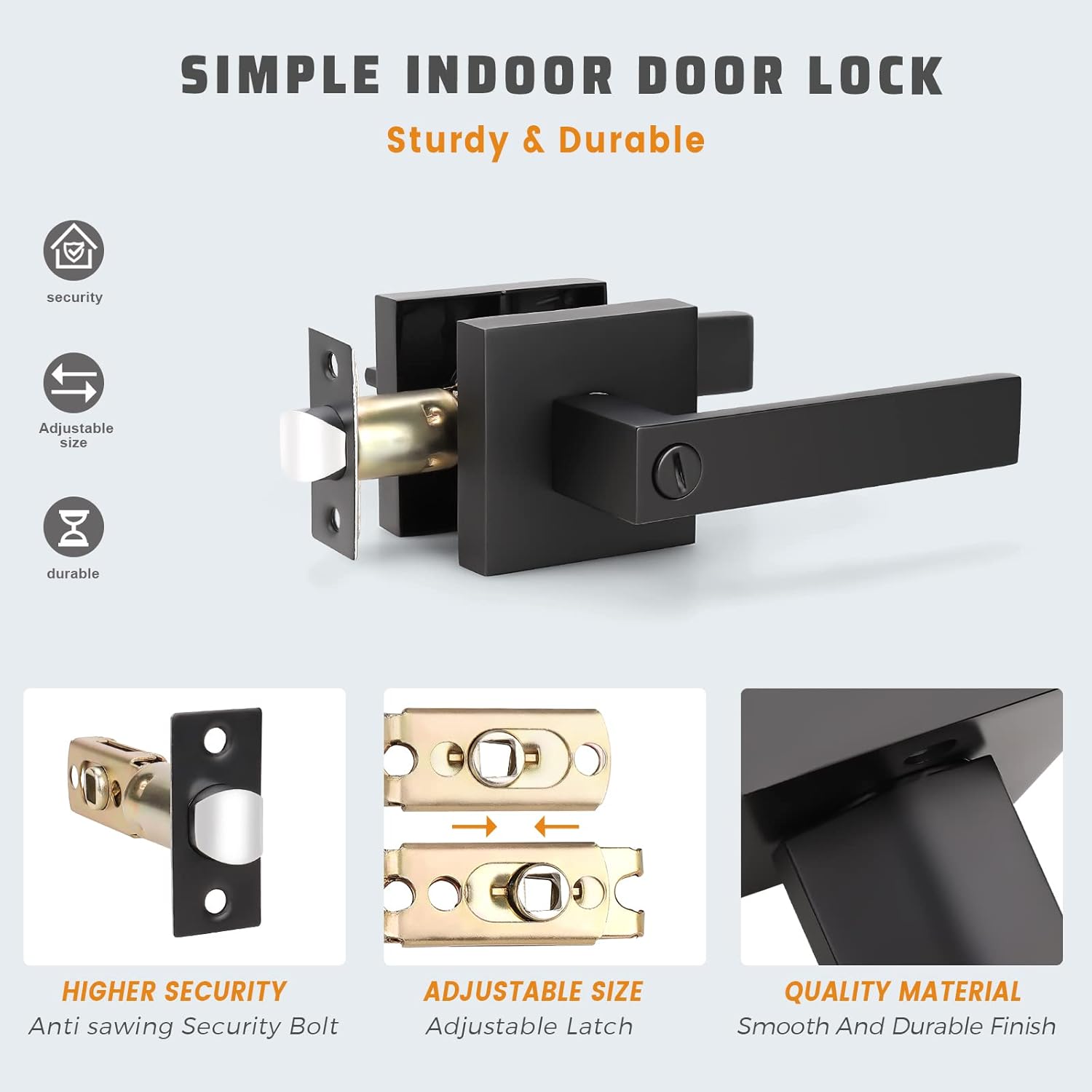 KNOBWELL Paquete de 5 manijas de puerta color negro mate resistentes para puerta de privacidad, accesorios de puerta, manijas de puerta para