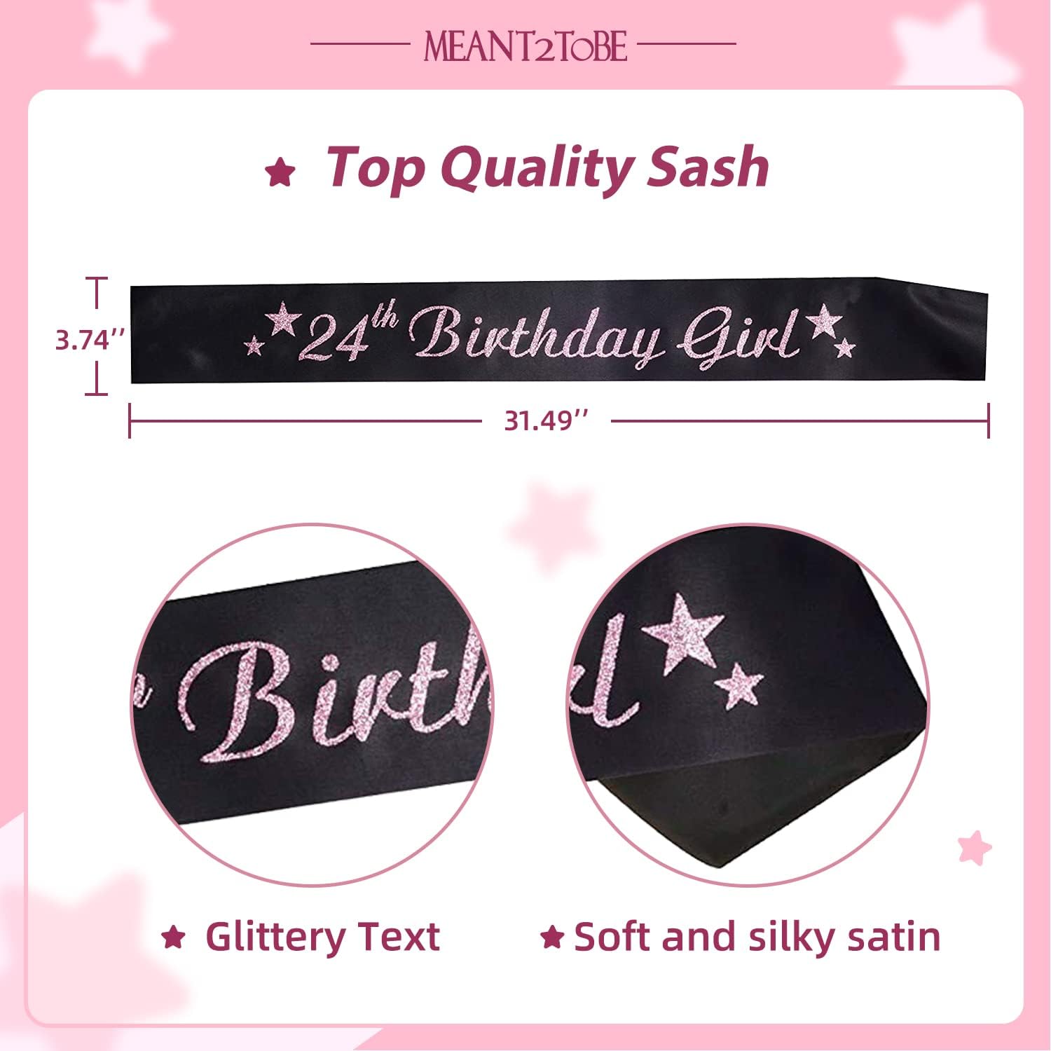 Banda y tiara de cumpleaños número 24 para mujer, juego fabuloso banda con purpurina + estrellas de diamantes de imitación rosa tiara de metal