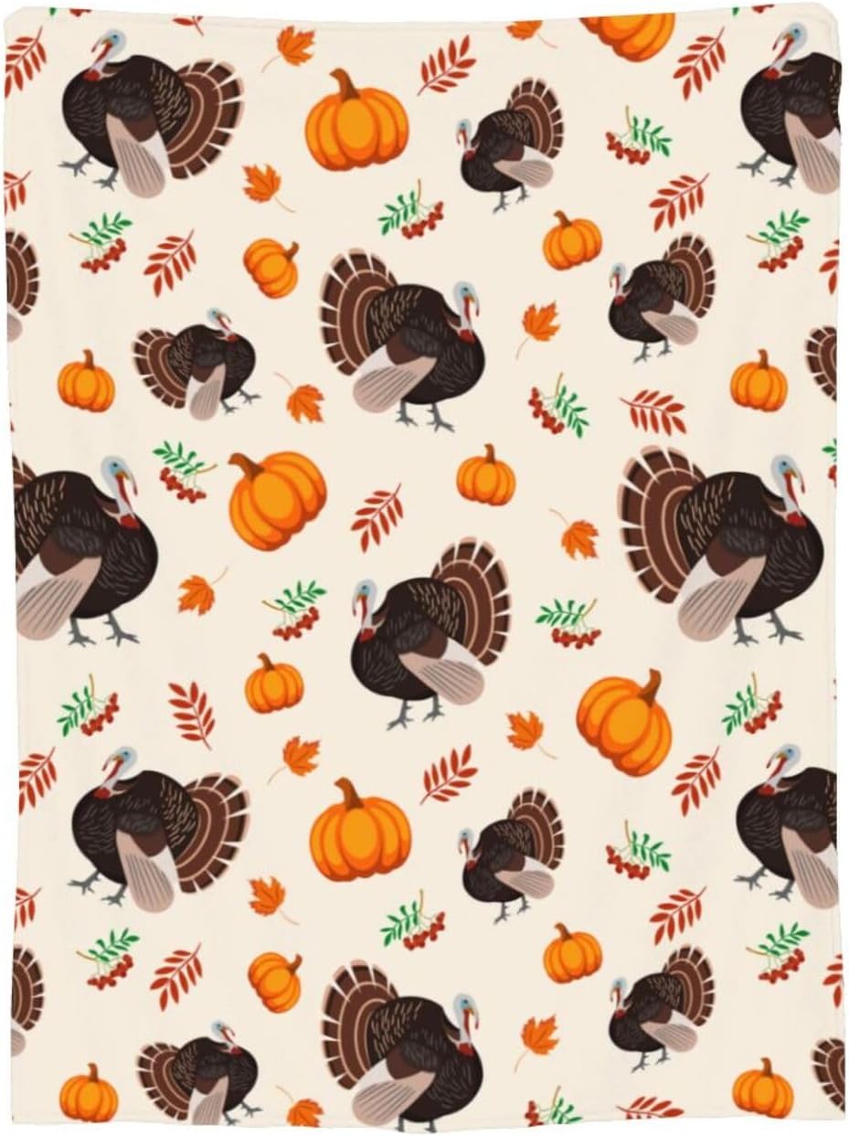 Manta de franela de calabaza y pavo, súper suave, ligera, para el día de Acción de Gracias, para sofá o cama, manta ultra cálida y acogedora para