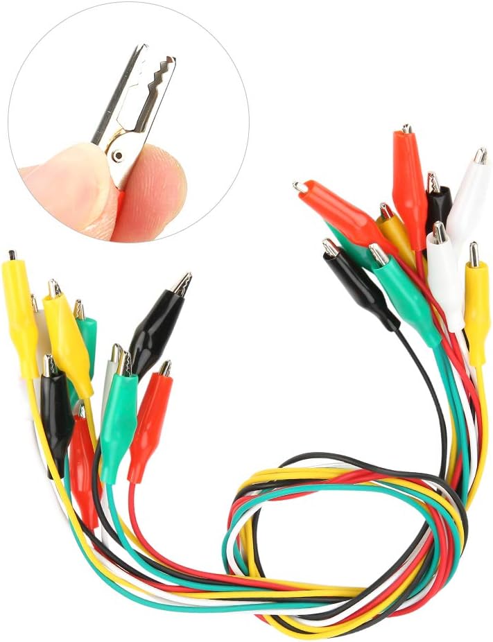 Heayzoki Clips de cocodrilo, 10 cables de alambre de cocodrilo de doble extremo, 19.7 in20 pulgadas, cables de prueba con clips aisladores para