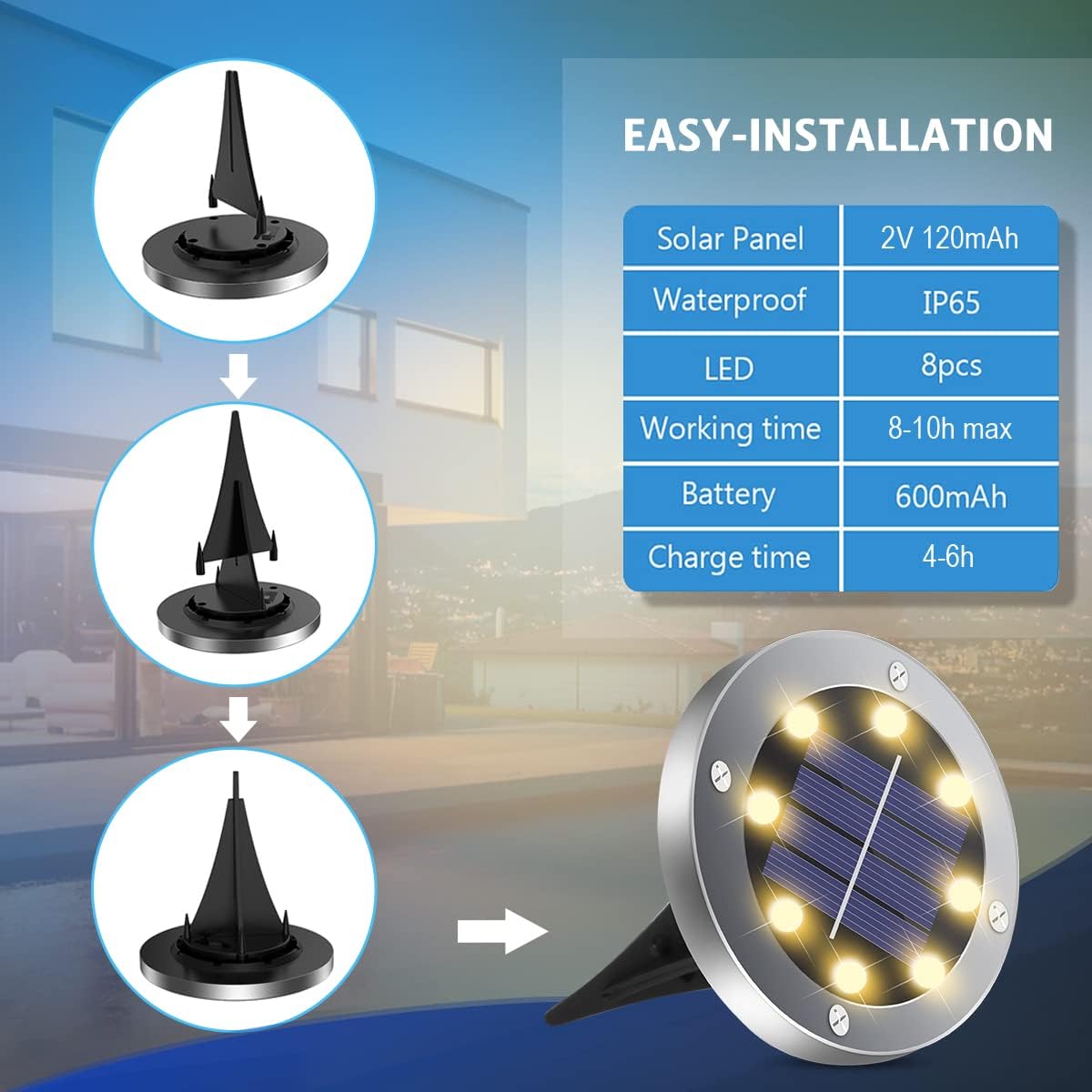 Luces solares para exteriores, paquete de 12 unidades, luces solares de jardín para exteriores, impermeables, luces solares brillantes en el suelo,