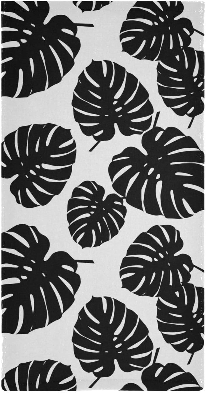 Paquete de 2 toallas de mano de hojas de palma blancas y negras para baño, toallas de baño absorbentes de microfibra con hojas tropicales, toallas