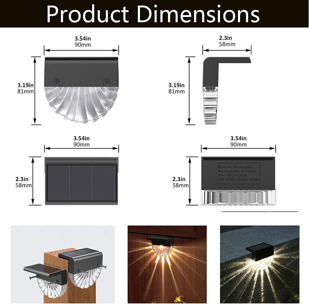 Luces solares para terraza, luces solares para valla al aire libre, impermeables, luces LED solares exteriores para patio trasero, luces solares de