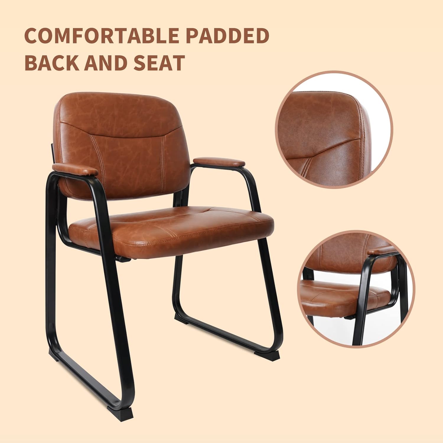 CLATINA Silla de invitados para sala de espera, de cuero regenerado, con reposabrazos, estilo moderno, con base de trineo y marco de metal sólido