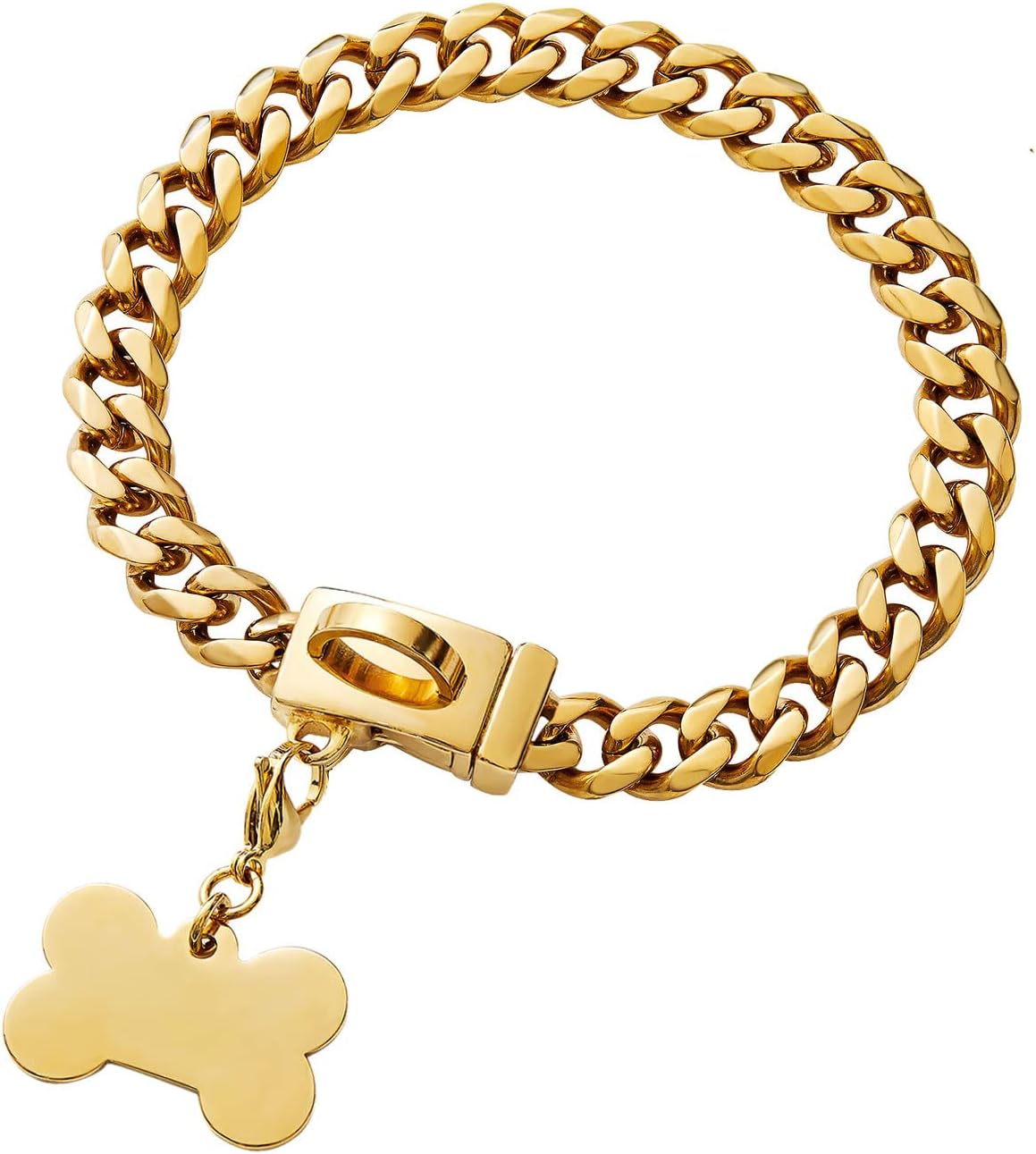 Collar de cadena de oro para perro, chapado en oro de 18 quilates, cadena de eslabones cubanos de acero inoxidable para perros medianos (longitud –