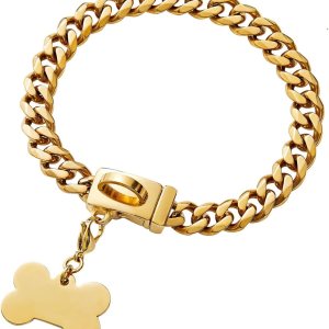 Collar de cadena de oro para perro, chapado en oro de 18 quilates, cadena de eslabones cubanos de acero inoxidable para perros medianos (longitud – Collar de cadena de oro para perro, chapado en oro de 18 quilates, cadena de eslabones cubanos de acero inoxidable para perros medianos (longitud –