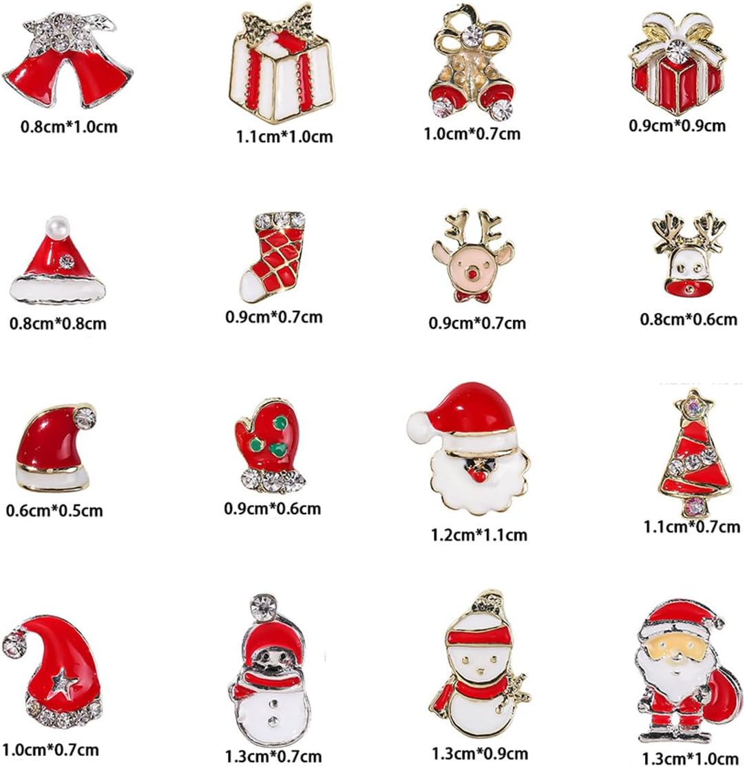 Dijes de uñas de Navidad 3D muñeco de nieve, campana, Papá Noel, diamantes de imitación brillantes para árbol de Navidad, guantes de árbol de