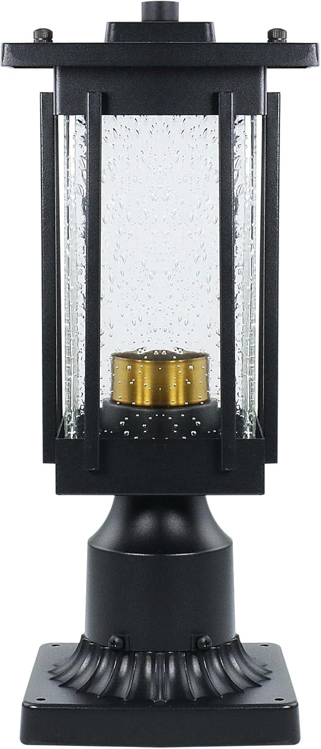 MONKFISH 2516-1G – Luz cuadrada negra para exteriores con base, pantalla de cristal de burbujas, ideal para terrazas, patios, jardines, pasillos
