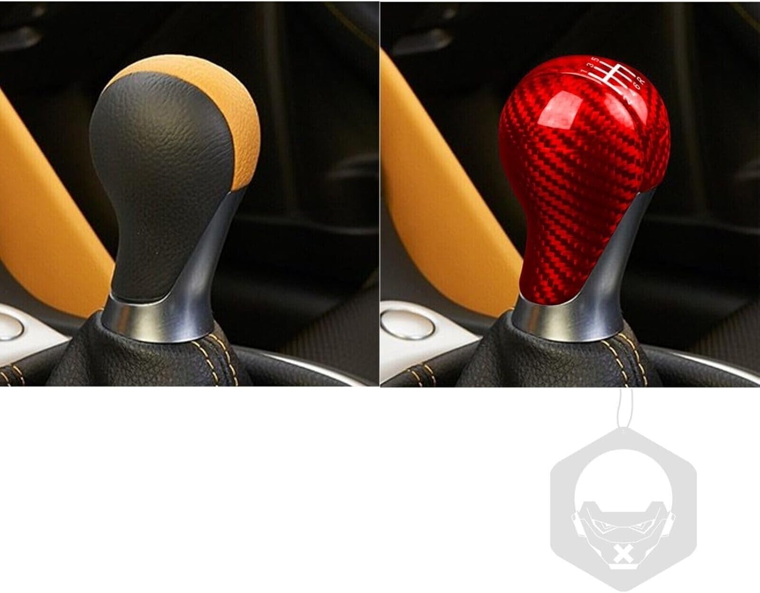 3 piezas de cubierta de perilla de palanca de cambios interior de fibra de carbono real compatible con Nissan 370Z Z34 2009-2018 (rojo)