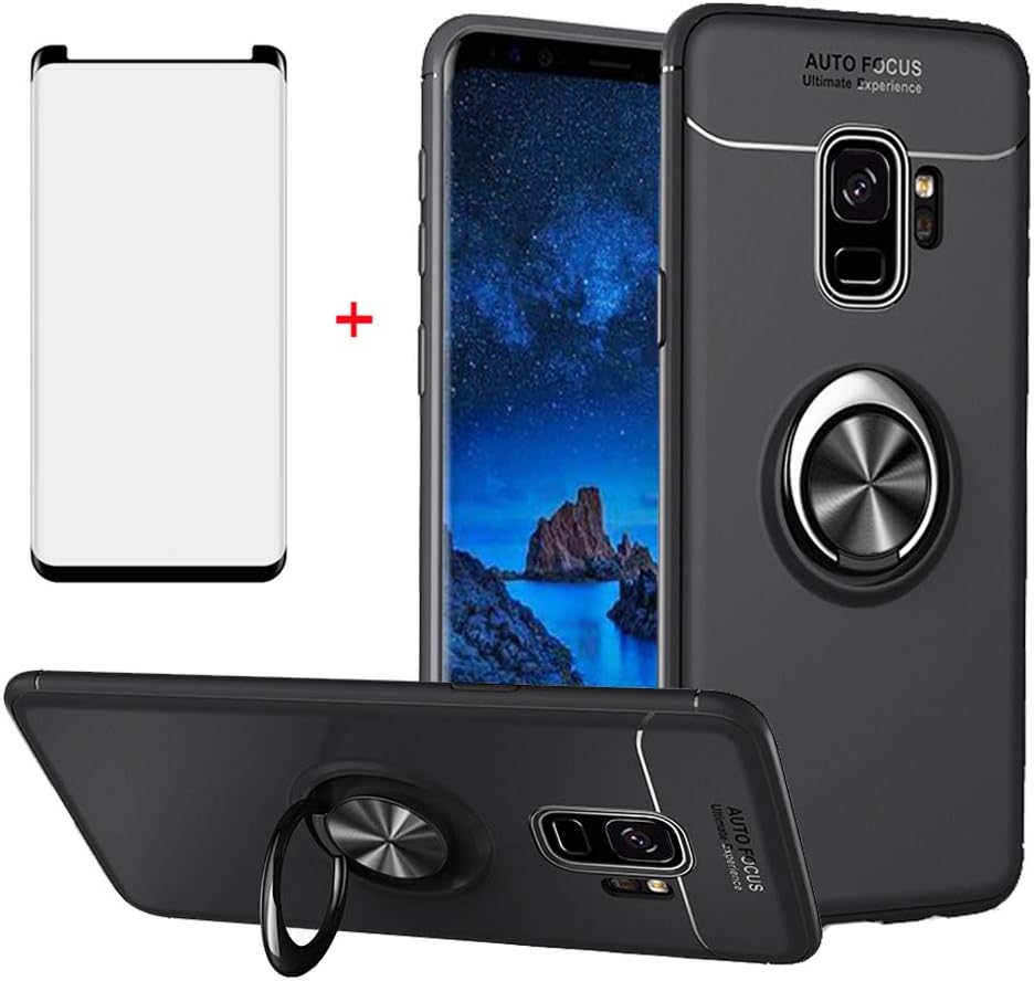 Asuwish Funda de teléfono para Samsung Galaxy S9 con protector de pantalla de vidrio templado y soporte para anillo, accesorios de celda de TPU