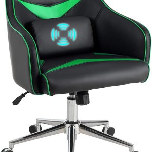 Giantex Silla de juegos de piel sintética, sillón de altura ajustable con respaldo medio con almohada lumbar de masaje, sillas de escritorio Giantex Silla de juegos de piel sintética, sillón de altura ajustable con respaldo medio con almohada lumbar de masaje, sillas de escritorio