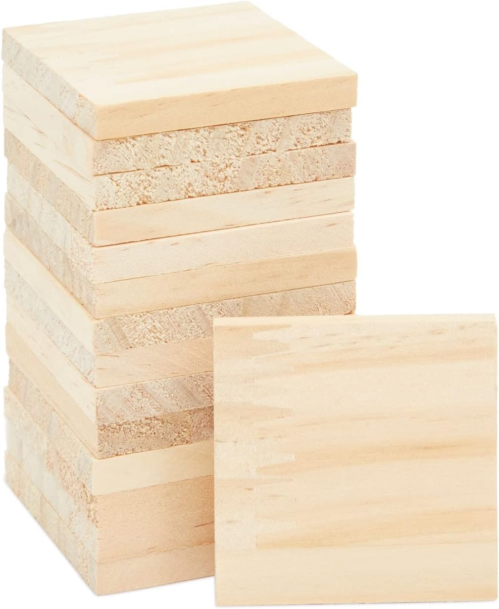 Paquete de 15 cuadrados de madera sin terminar de 2 x 2 para manualidades, azulejos de madera en blanco para quemar madera, suministros de