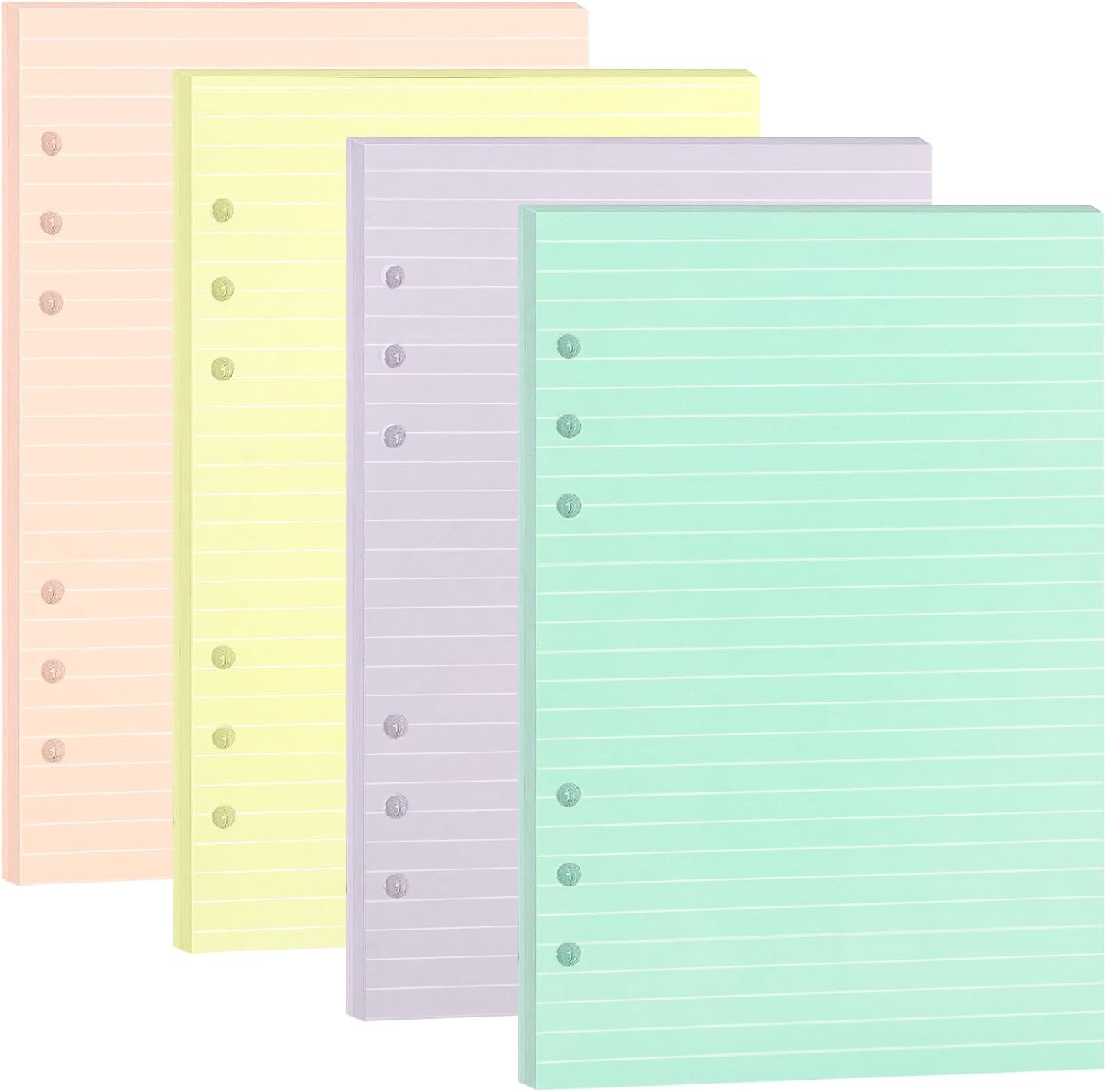 Papel de repuesto colorido A5, paquete de 4 4 colores, 160 hojas y 320 páginas, papel de hojas sueltas A5, papel de repuesto para cuaderno de 6