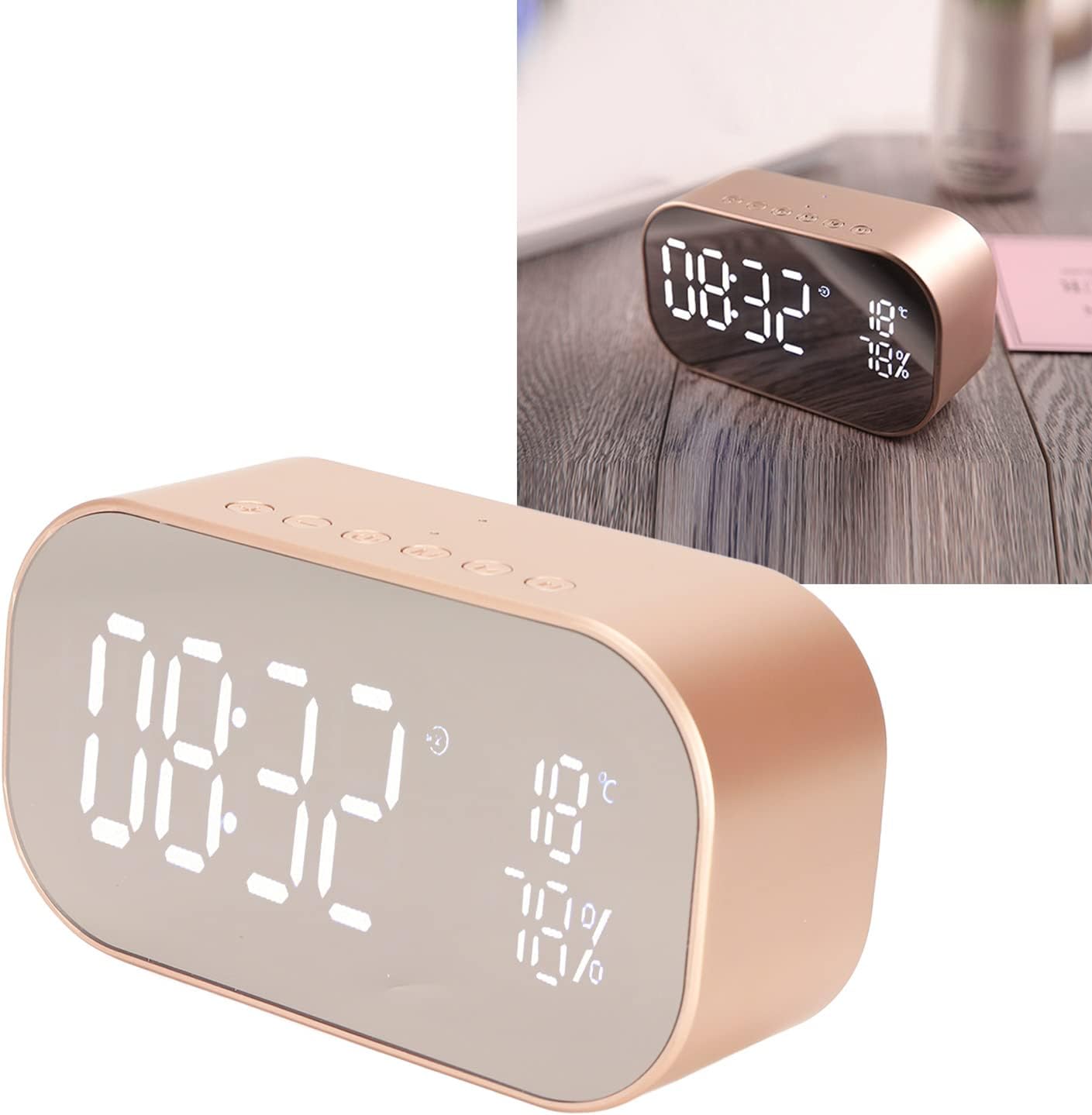 ASHATA Radio despertador digital con pantalla LED, altavoz Bluetooth, radio AM FM, reloj despertador multifunción con receptor y cable, micrófono