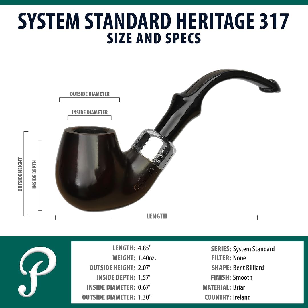 Peterson Sistema de tuberías con acabado patrimonial estándar – Briar mediteranian Briar – Pipa de tabaco irlandés hecha a mano (P Lip, 317)