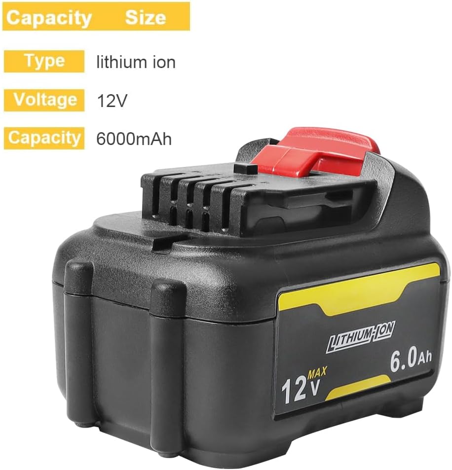 Paquete de 2 baterías de repuesto de 6.0Ah compatibles con Dewalt 12V 6.0Ah para baterías Dewalt de 12 V DCB127 DCD701F2