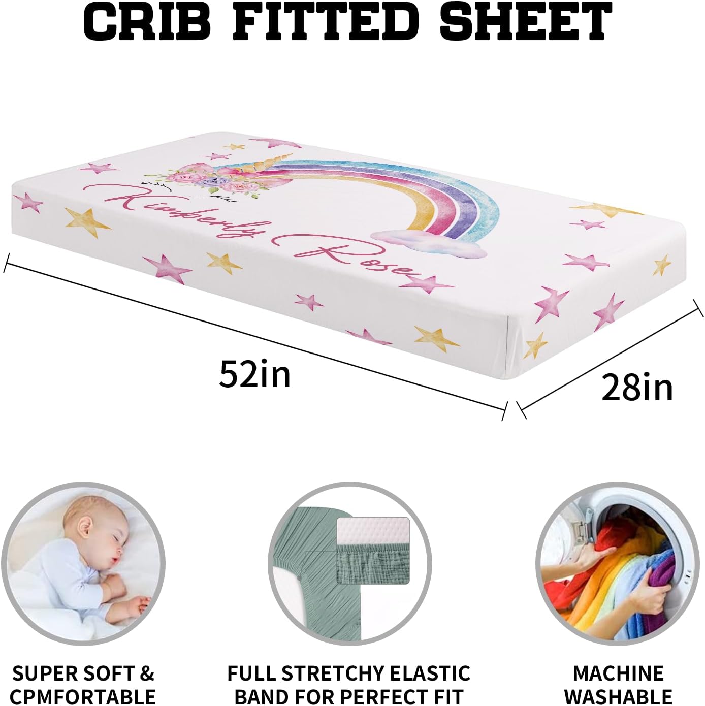 Juego de ropa de cama personalizado para cuna con nombre para niña, juegos de cuna de bebé con nombre personalizado para niños pequeños, juego de