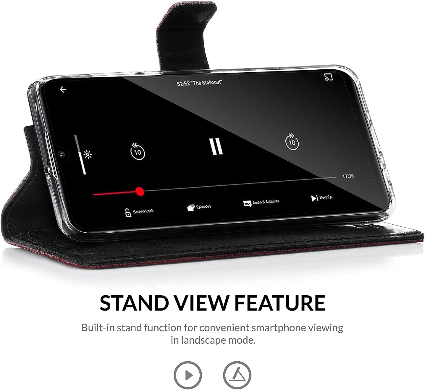 SURAZO Samsung S21 Ultra – Funda de piel auténtica RFID 3 ranuras para tarjetas y bolsillo para efectivo, cierre magnético seguro, función atril,