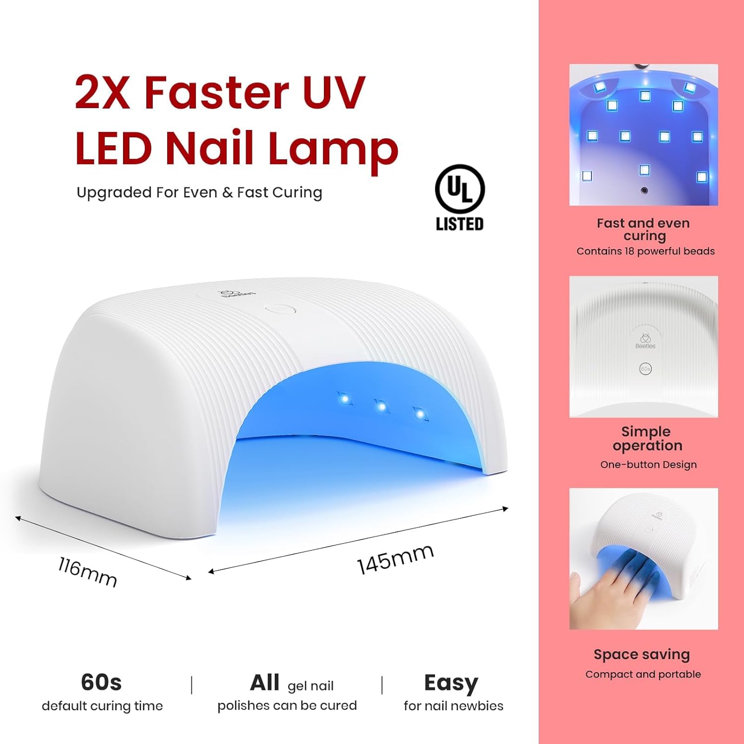 Beetles – Kit de esmalte de uñas de gel con luz UV, 53 piezas, kit de iniciación de gel de 32 colores, rosa, azul, purpurina, juego de esmalte de