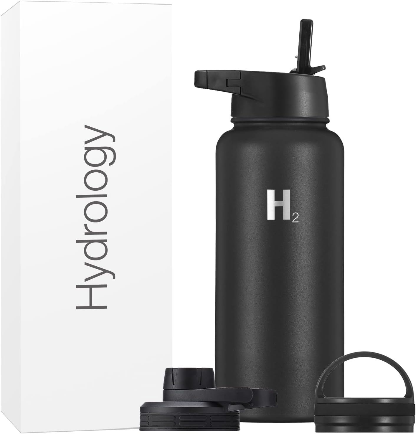 Hydrology Adventure Edition – Botella para agua con 3 tapas, doble pared de acero inoxidable, aislamiento al vacío, boca ancha, termo caliente y