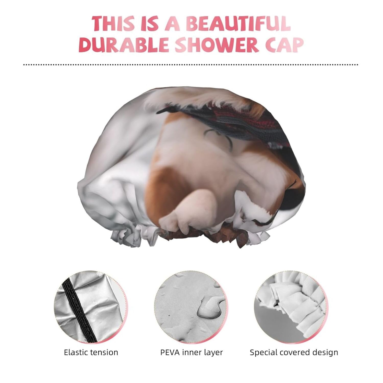 Winter Snow Dog Shower Cap Reusable Double Layered Bath Cap Waterproof Hair Cap with Elastic Band Bathing Hat Spa Salon Shower Hat for Women Men