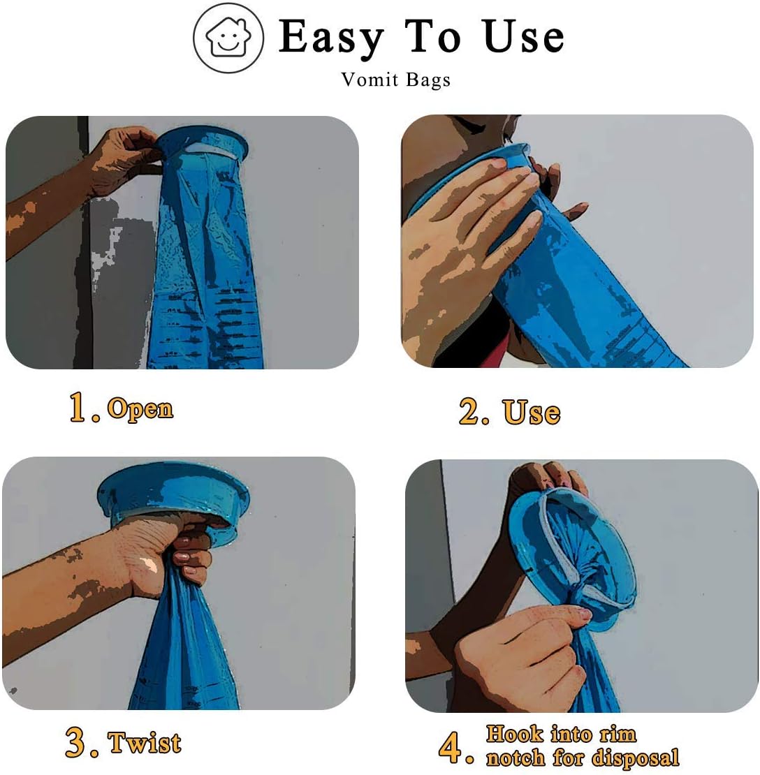 Paquete de 14 bolsas desechables para el vómito (gruesas), bolsas de Barf de 33.8 fl oz, color azul, bolsas para náuseas matutinas resistentes a