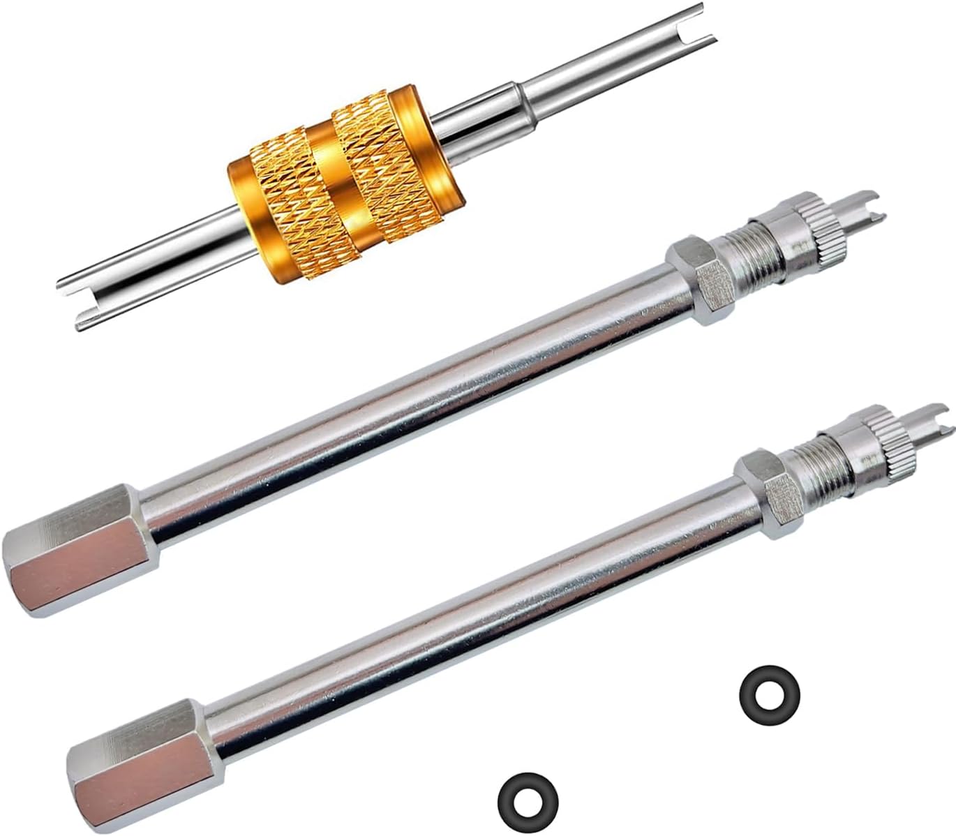 Extensores de vástago de válvula de doble rueda de 3 pulgadas, juego de 2 piezas, resistentes, de metal recto, 3.150 in, extensiones de vástago de