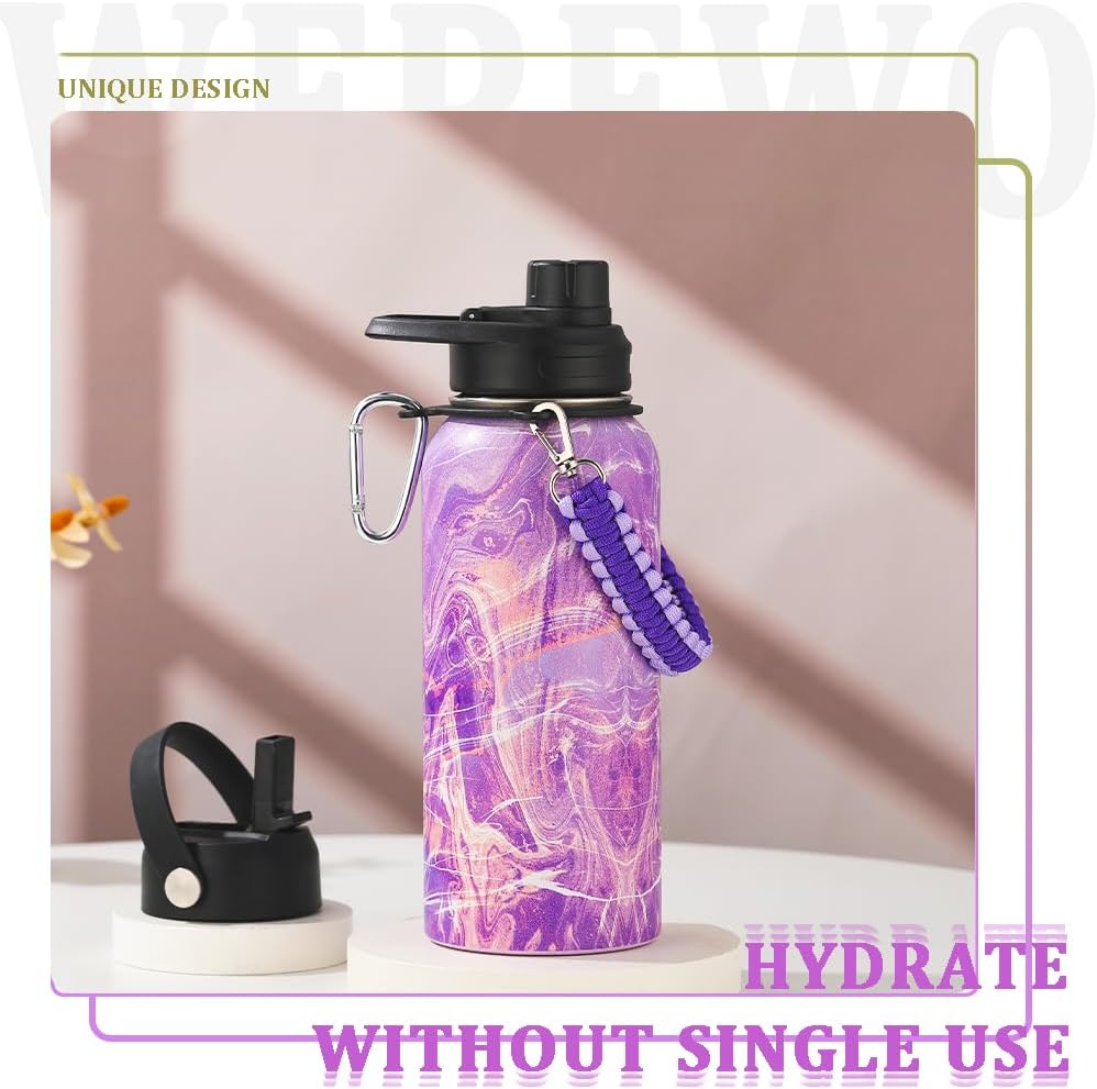 WEREWOLVES Botella de agua aislada personalizada con tapa de popote con mango de paracaídas y tapa de boquilla, botella de agua de boca ancha de