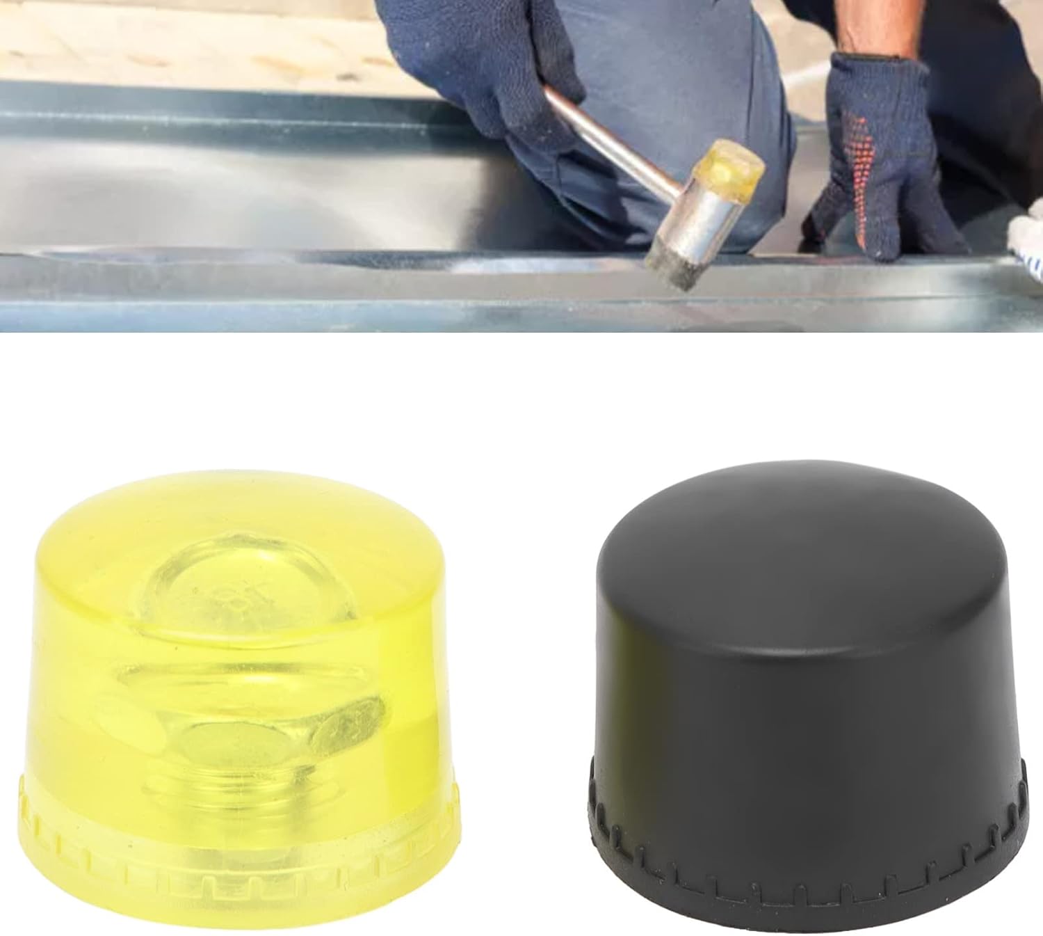 Juego de 4 puntas de cabeza de mazo de plástico amarillo y negro, para manualidades de cuero, madera, instalación de suelos (25 mm)